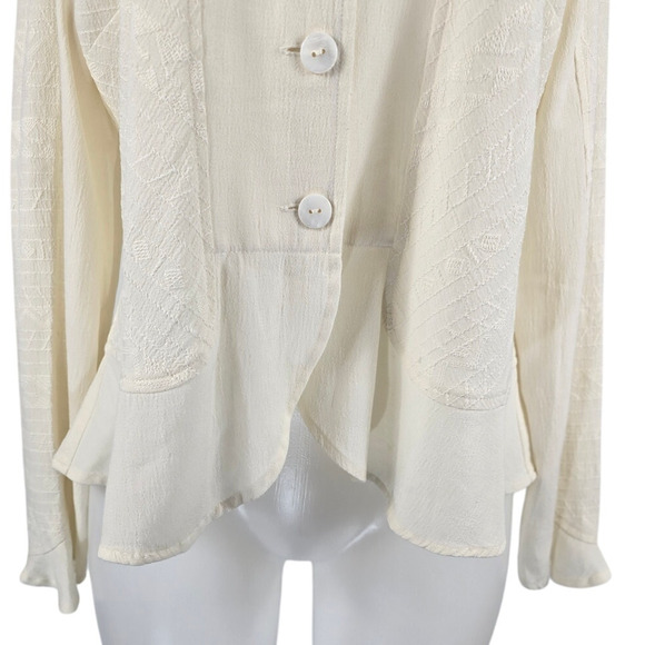 Coldwater Creek Cream Azteck  Ruffle Women's Lightweight Blouse XL - Picture 6 of 7